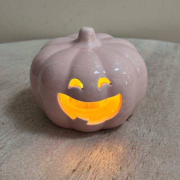 Set Of 3 Martha Stewart Pink Ceramic Led Light Up Jack O Lantern Pumpkins New - Picture 13 of 16